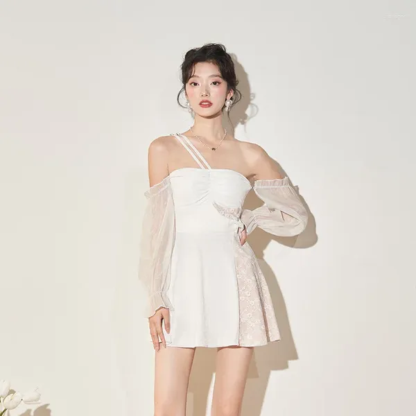 Женский купальник, Южная Корея, цельный модный консервативный стиль юбки с маленькой грудью, повседневный тонкий весенний костюм для показа