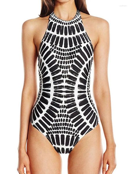 Mulheres de banho de uma peça maiô feminino 2024 alta pescoço monokini bandagem maiô halter bodysuit banhista beachwear