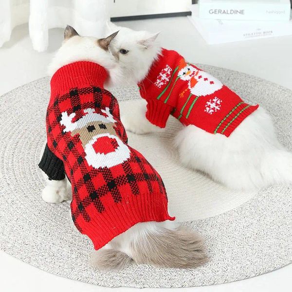 Trajes de gato dos desenhos animados roupas de inverno quente camisola de natal para pequeno yorkie pet roupas casaco tricô crochê pano