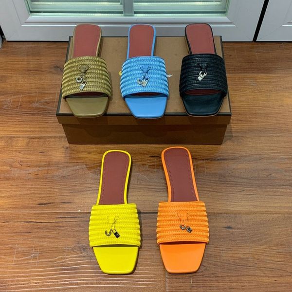 Designer de luxo slides sandália chinelos lp praia clássico plana sandália verão senhora couro flip flops mulheres vestindo chinelos confortáveis ​​para uso externo com caixa