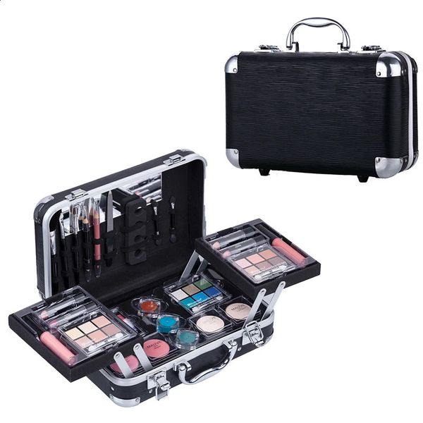 DUER LIKA Nero Portatile Professionale 24 Colori Ombretto Blush Fondotinta Cosmetico Cipria Set Trucco Ombretti Tavolozza 240311