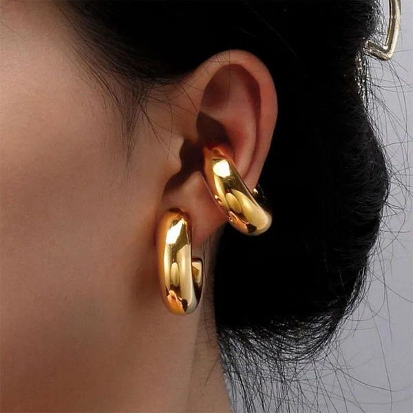 Orecchini posteriori moda punk non penetrante color oro polsino auricolare grosso clip a cerchio grande unisex audace dichiarazione cartilagine spessa