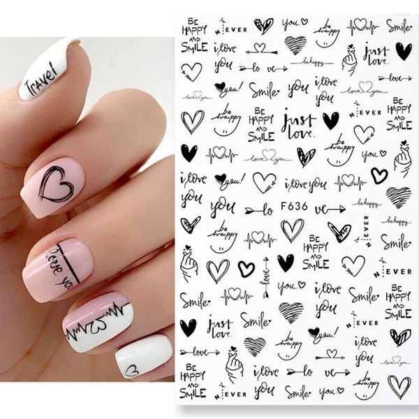 Adesivos de unhas 3d dia dos namorados legal carta em inglês para gel polonês amor coração gril abstrato animal manicure dicas saf636