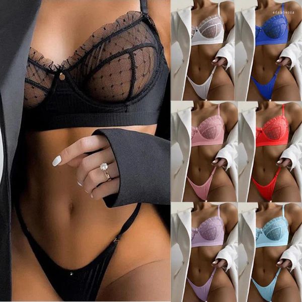 Bras conjuntos ruffle lace plus size lingerie sexy mulheres roupa interior transparente sutiã festa erótica lenceria traje exótico