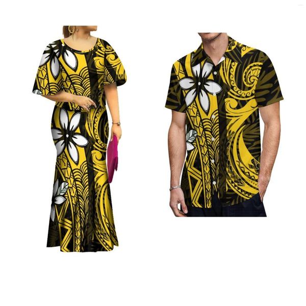 Partykleider Persönlichkeit Mode Design Tribal Maxi Fischschwanz Rock Damen Set Samoan Print Fledermausärmel Kollokation Männer Hemd Sets von Paaren