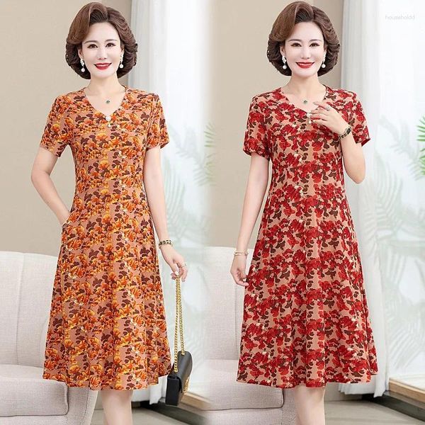 Vestidos casuais 2024 mulheres vestido de verão floral manga curta v-pescoço boho maxi feminino vestidos robe