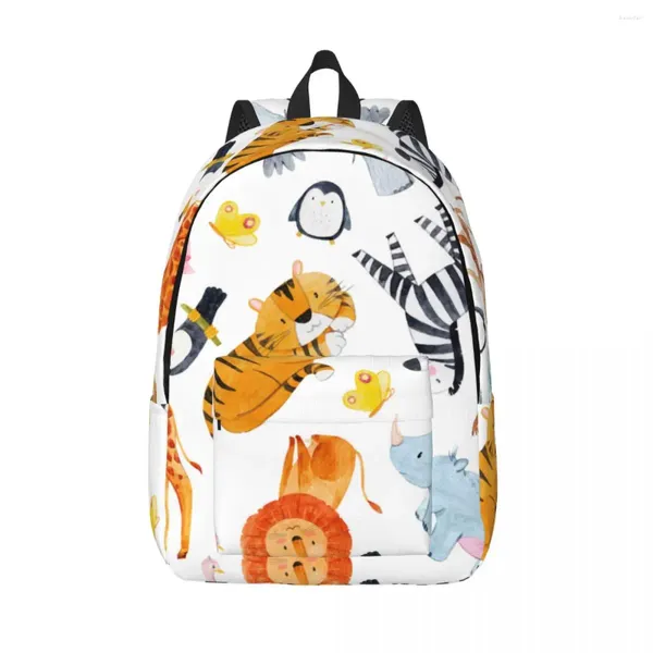 Mochila escolar estudante safari animais aquarela padrão ombro bolsa para laptop escola