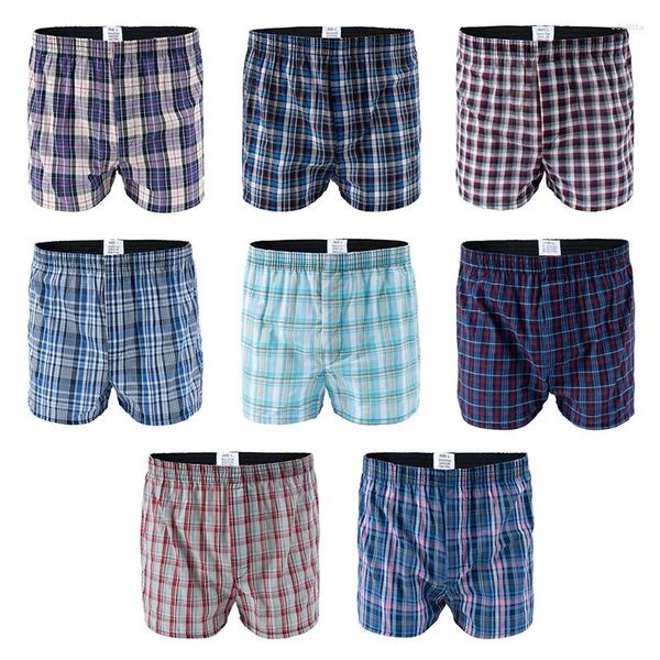 Mutande Intimo da uomo Boxer Pantaloncini Casual Cotone Sonno Plaid Comodo Homewear Mutandine da spiaggia a righe