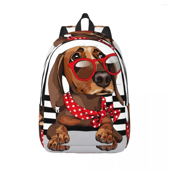 Mochila Laptop Único Cão Dachshund com Bolinhas Pescoço Cachecol Bolsa Escola Durável Estudante Menino Menina Viagem