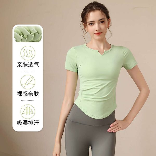 Neues Yoga-Anzug-Kurzarm-Sport-T-Shirt Damen-Lauf-Schnelltrocknungs-Enganliegende Bluse Training Professionelles Hemd Vaed
