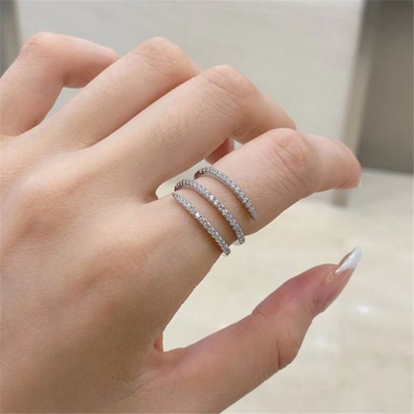 anello a fascia di design a spirale in oro per donna diamante 925 sterling silver spirale zirconi anelli di fidanzamento gioielli di lusso delle donne ragazze amico confezione regalo di San Valentino