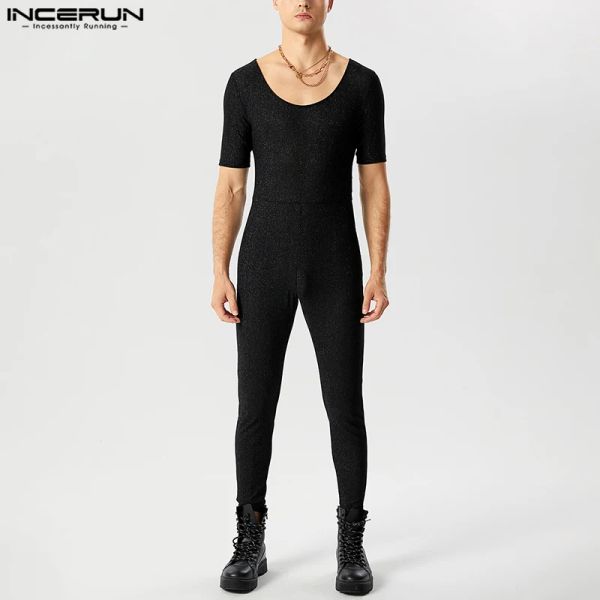 Компания Incerun Sexy Style Men's Bodysuits Flash Fabric Mesh Perspective Design Procksuits Случайные большие нек