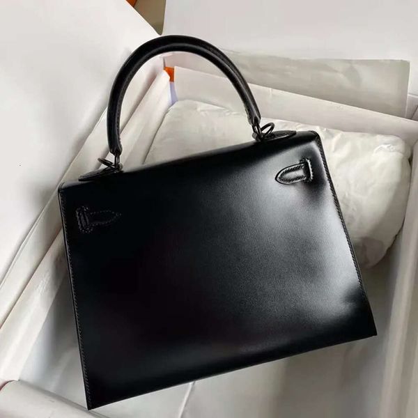 Designer-Damentasche HASS Box Leder Lady Marke Handgemacht Glänzend Klassisch Mode Retro Temperament Handtasche Tote Gun Farbe Coole Kuhhaut 2414