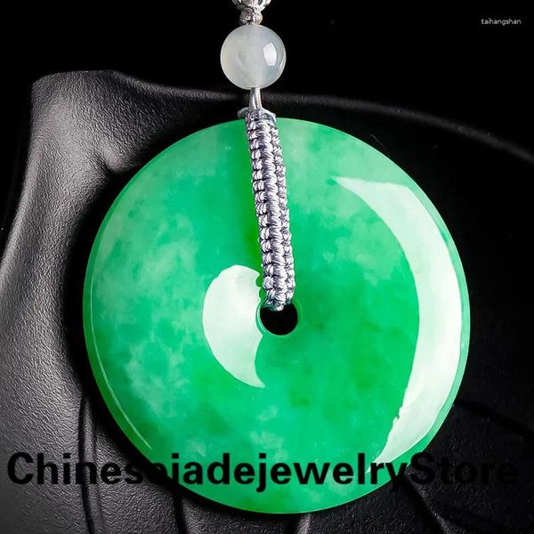Anhänger Halsketten Natürliche grüne Jade Donuts Halskette Männer Frauen Echter Myanmar Jadeit mit Zertifikat Burma Jade Stein Donut