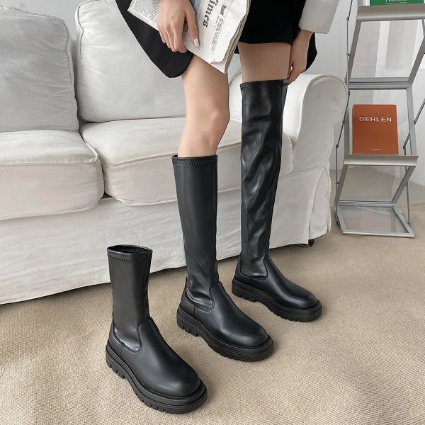 Boots College British Stivali British Stivali Autunno femminile Autunno Corea Black Platform Boots Stivali da donna sexy sopra gli stivali al ginocchio