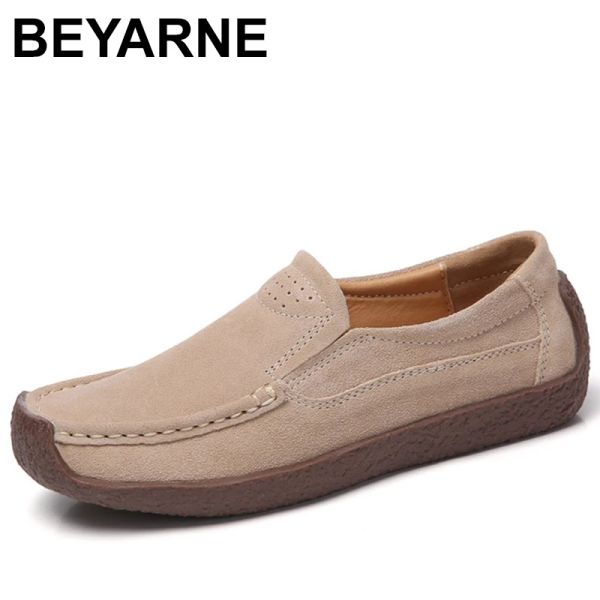 Boots Beyarne Women Boat Shoes Suede Leather Slip на квадратных носках.