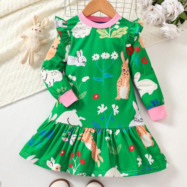 Mädchen Kleider Kinder Baumwolle Kleid Mädchen Druck Langarm Herbst Frühling Casual Kleidung Kleinkind Cartoon Kinder Kleider