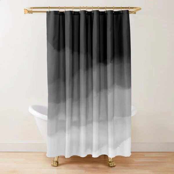Gradyan Beyaz ve Siyah Minimal Duş Perdesi Polyester Su Geçirmez Modern Banyo Perdeleri Makine Yıkama Banyo Kancaları 240313
