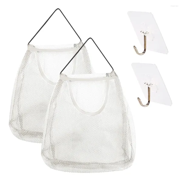 Sacos de armazenamento 2 pcs Saco de compras reutilizável durável malha de poliéster para vegetais de frutas lavável compras alça longa pendurado tote portátil