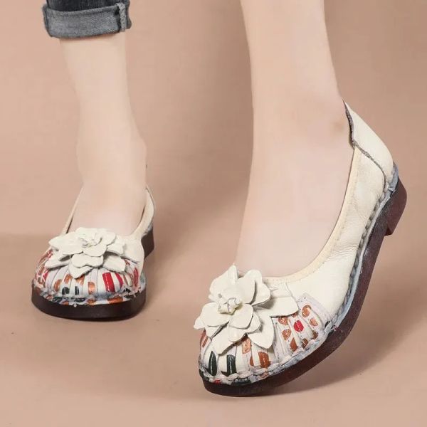 Sapatos de luxo remendo sapatos planos woman woman floral apartamentos de balé feminino sapatos de outono feminino madestilomos de couro genuíno mamãe mocassins