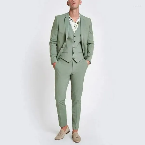Abiti da uomo Slim Fit 2024 Verde menta Tinta unita Design Custom Made Formale 3 pezzi Giacca Pantaloni Gilet Serata Festa Cena Blazer