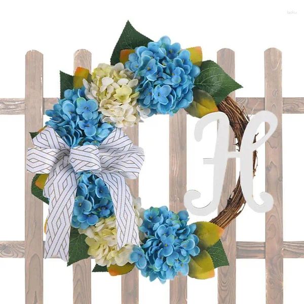 Ghirlanda di fiori decorativi di ortensie con fiocco blu e bianco ghirlande portico artificiale della porta d'ingresso