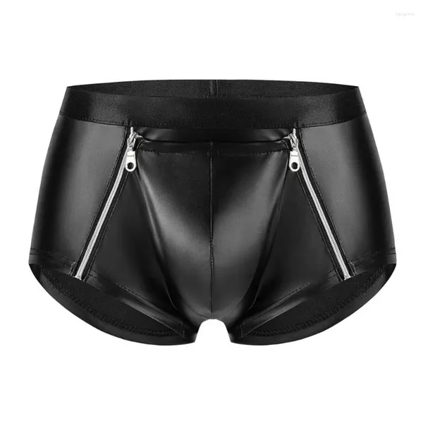 Shorts masculinos respirável roupa interior duplo zíper sexy cintura média com bolsa de protuberância suave fosco slim fit para homens