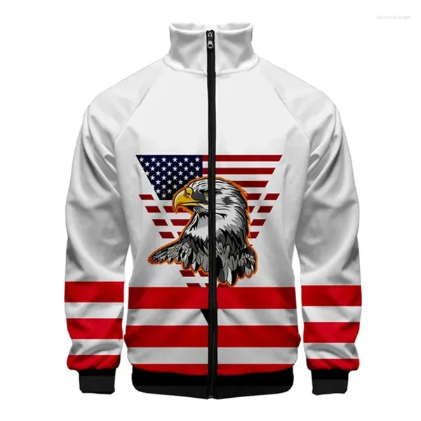 Erkek Ceketler ABD Bayrak Amerikan Yıldızlar ve Stripes 3D Stand Yaka Erkek Kadın Fermuar Ceket Sıradan Uzun Kollu Ceket Elekleri