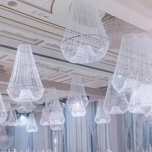 Lampadario in acrilico di vendita calda con gocce di cristallo con perline acriliche senza luce, fondale fotografico, fondale per matrimonio, senza fiore artificiale