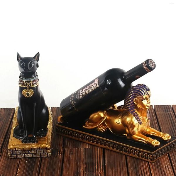 Dekorative Figuren im altägyptischen Stil, Weinregal Bastet und Sphinx, Flaschenhalter, exotische Heimdekoration, Polyresin-Zubehör