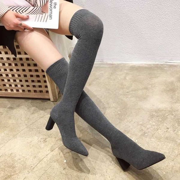 HBP Grande tessuto elastico non di marca Botas Para Mujer Sopra il ginocchio Tacco grosso Stivali da donna lunghi alla coscia per donna