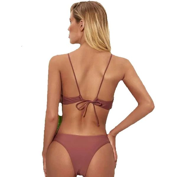 Costumi da bagno da donna 2023Costume da bagno con lacci con collo in tinta unita per le donne Sexy stretto scavato dietro la bellezza Moda di fascia alta Bella Splitbiki GG