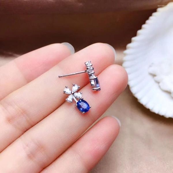 Orecchini pendenti 4x5mm Gioielli con goccia di zaffiro blu naturale per le donne Gli uomini amano il regalo Perline di pietra di cristallo Argento 925 della pietra preziosa