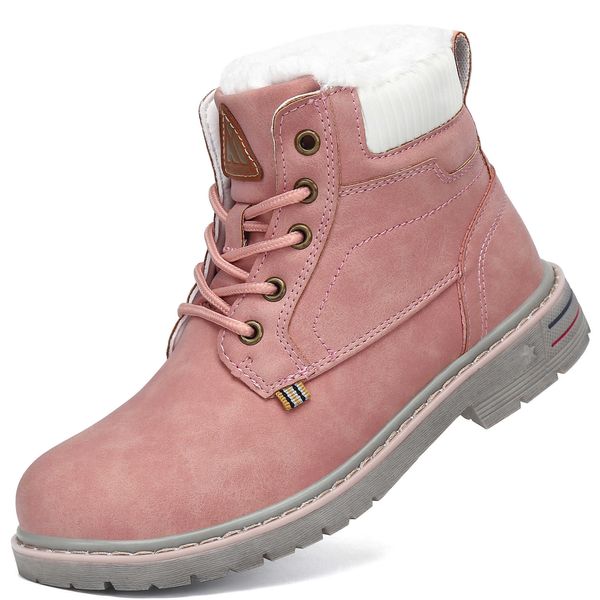 HBP Non-Brand Fabrikpreis Leder Warm Anti Slip Wasserdicht Rosa Outdoor Baumwolle Winterschuhe Schneestiefel für Kinder Kind