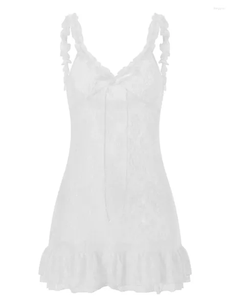 Lässige Kleider Wsevypo Transparente weiße Spitze Blumen Sheer Cover-up-Kleid für Frauen Sexy Mode rückenfreies ärmelloses Rüschen-Slip-Tank