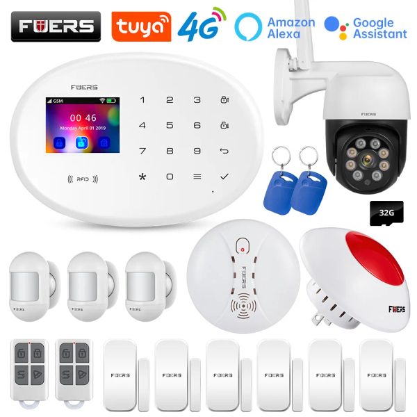 Kits FUERS W204 4G GSM WIFI Tuya Smart Home Alarm System Kit Drahtlose Alarm Sicherheit System IP Kamera Steuerung Autodial 8 Sprachen