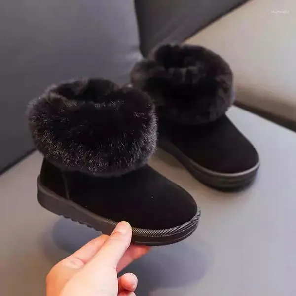 Stivali bambini pelle scamosciata neve 2024 inverno ragazzi ragazze calde scarpe slip-on in peluche spesse più caviglia in velluto per bambini neonati