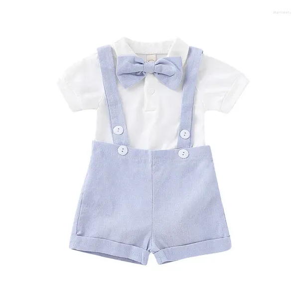 Conjuntos de roupas 2024 bebê meninos roupas conjunto nascido verão criança crianças cavalheiro outfit bowtie camisa bib calças crianças 2pcs