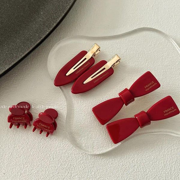 Saç klipleri kadın moda kore baskısı sevimli vintage şarap kırmızı kelebek mini ördek klibi