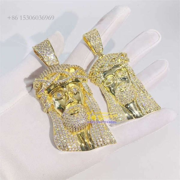Big XL Tamanho Hip Hop Jóias Pingente Jesus Face VVS D Cor Moissanite Diamante Personalizado Iced Out Pingentes
