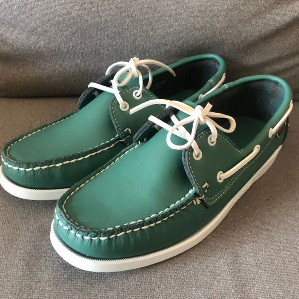 Venda mulheres andando sapatos de barco verde casual adulto 2023 moda mocassins masculino confortável condução para homem 240312