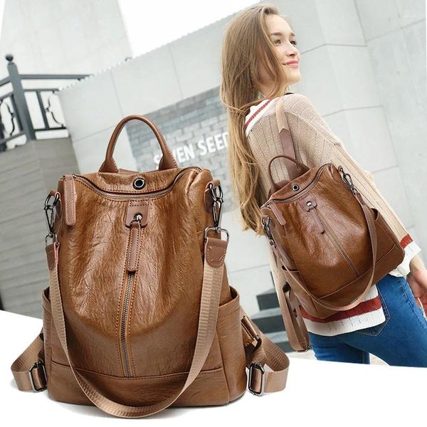 Borse da scuola 2024 Zaino femminile Casual Multifunzione Borsa a tracolla in pelle da donna di lusso Sac A Dos Zaino da viaggio BG341