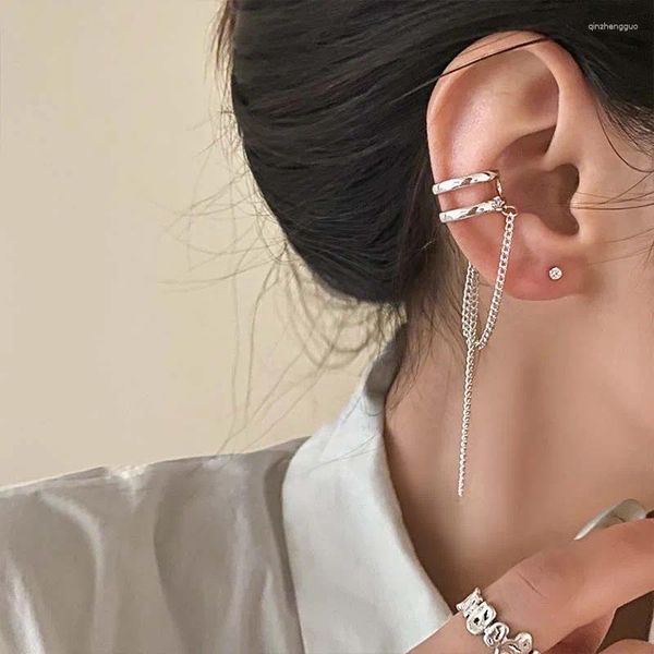 Rücken Ohrringe 1 Paar Silber Farbe Doppelschichtige Quaste Clip Für Frauen Mode Einfache Metall Geometrische Lange Kette Ohr Manschette schmuck