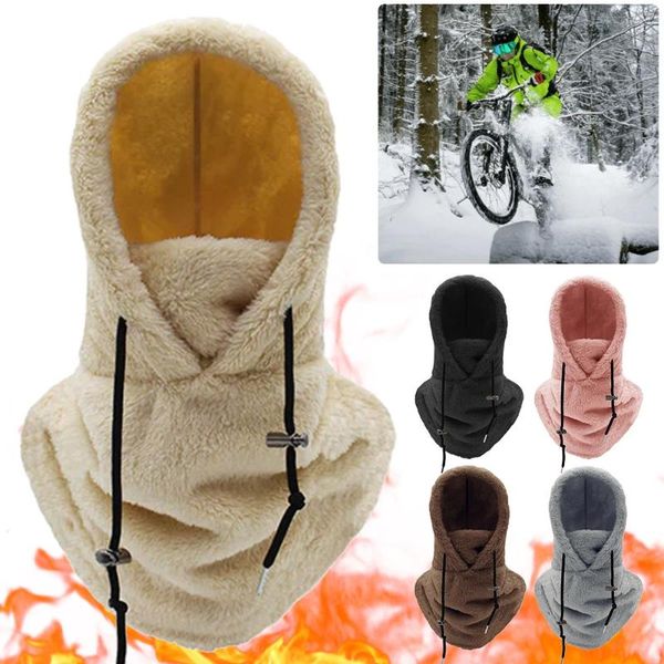 Fahrradmützen, Plüsch-Sturmhaube mit Kapuze und verstellbarem Kordelzug, Winter-Ski-Baraclava-Mütze, winddicht, atmungsaktiv, für den Außenbereich
