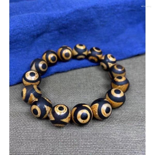 Strang Achat Drei-Augen-Zähne Gelbe Himmelsperlen Armband Herren Dzi