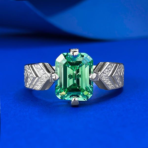 Choucong Anelli di nozze originali di marca Gioielli di lusso Vero argento sterling 100% 925 7 * 9 Anello da donna con tormalina verde taglio principessa Moissanite Party Eternity