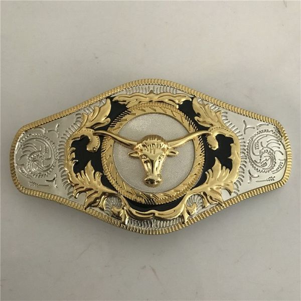 1 Stück große goldene Bullenkopf-Westerngürtelschnalle für Cintura Cowboy1950
