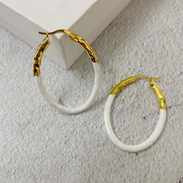 Berühmte Designermarke Einfache Weißgold Emaille Hoop Ohrringe Frauen Luxusschmuck Party Runway Trend