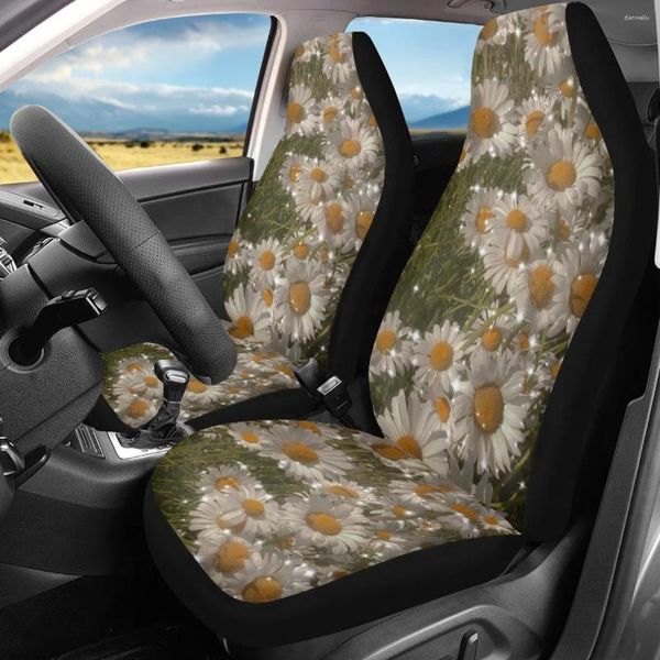 Capas de assento de carro Daisy Garden Print Veículo respirável para mulheres Fácil de instalar Capa interna de automóveis dianteiros 2 unidades / conjunto