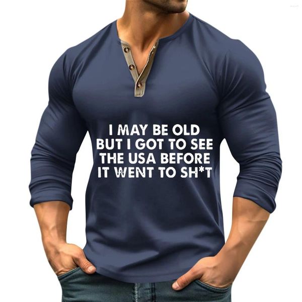 Herren-T-Shirts, Hemd für Männer, einzigartig, lässig, bedruckt, kombiniert mit V-Ausschnitt und langen Ärmeln, Frühlingstraining, Camisas De Hombre